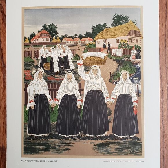 Ladarice Custom Bilogora ~ Vintage Croatian Folk Art Lithograph Zdenka Sertić - Picture 1 of 10